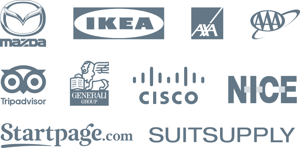 MAZDA IKEA AXA AAA Tripadvisor GENERALIGROUP CISCO NICE Startpage.com SUITSUPPLY